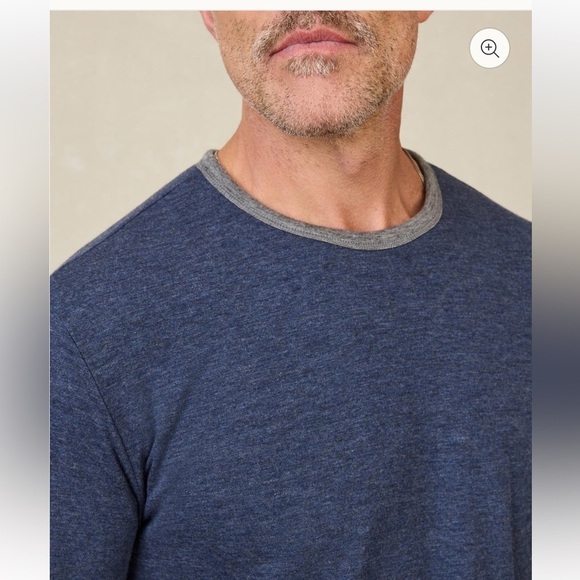 FAHERTY cloud reversible crew shirt in medium M grey heather / navy cream - Picture 4 of 17